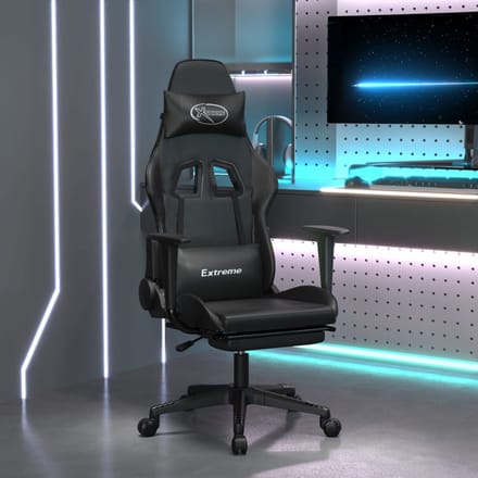 vidaXL - Gamestoel - met - voetensteun - kunstleer - zwart