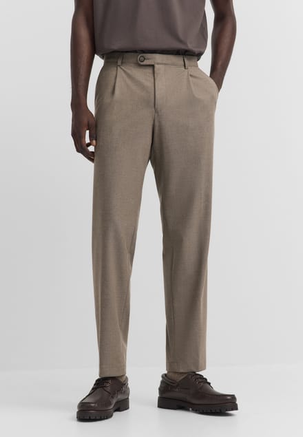 Bugatti Herren Broek met plooien Elio Relaxed Fit in flanell-look
