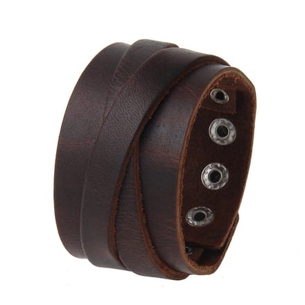 Leren Armband - Gekruiste Band - Armband Leer - Drukknopen - Bruin