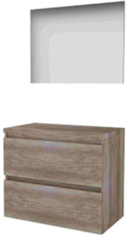Basic-Line Basic 46 Badkamermeubelset - 80 x 46 cm - Greeploos - 2 Lades - Wastafelblad - Spiegel - Scotch Oak
