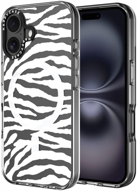 HappyCase Joy Hoesje | Geschikt voor Apple iPhone 16 | Compatibel met MagSafe | Back Cover | Silver Zebra Print