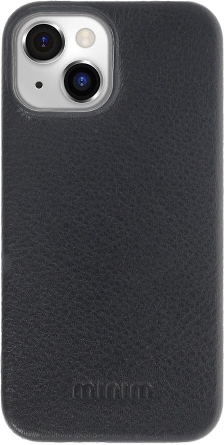 Minim Apple iPhone 14 Hoesje Echt Leer Back Cover Zwart