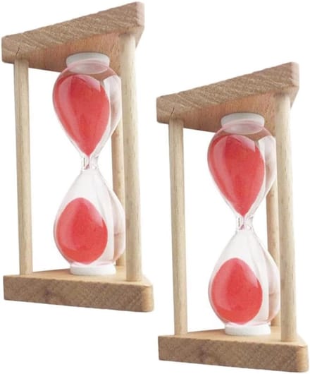 Houten Zandloper - Zand Timer - Koken en Spelletjes - Handgemaakt Decoratief - 3 en 5 Min - Rood