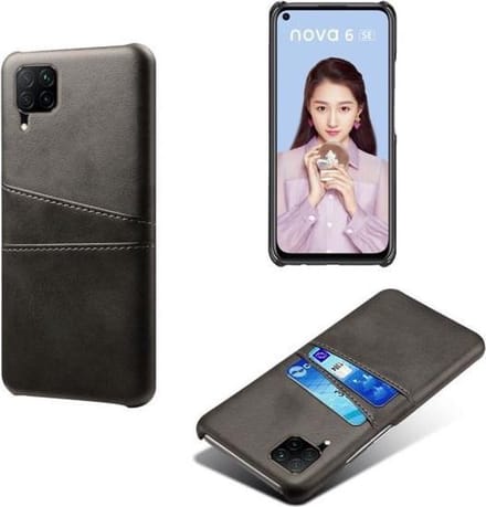 Back Cover met Opbergvakjes + Gehard Glas Screenprotector voor Huawei P40 Lite _ Zwart