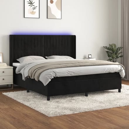 vidaXL - Boxspring - met - matras - en - LED - fluweel - zwart - 180x200 - cm