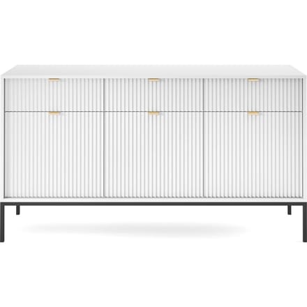 Selsey Vellore - driedeurs commode 154 cm - wit met geribbelde fronten en gouden handgrepen