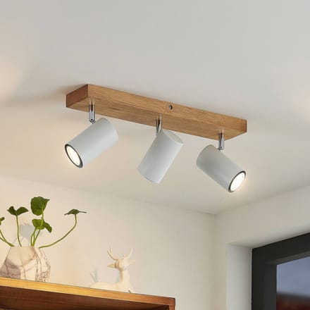 Lindby - buitenspot - 3lichts - Ijzer, rubberhout - H: 16 cm - GU10 - licht hout, wit, chroom