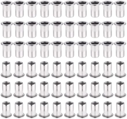 60 Stuks RVS M6 Rivetmoeren met Platte Kop - Draadinvoeren voor Rivets en Rivetmachines