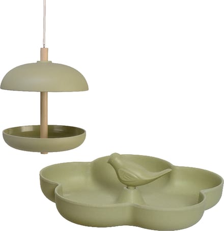 Vogel voedersilo met vogelbad - bamboe hout - lichtgroen