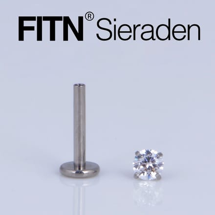 FITN-TIPSLR-Titanium-Labret Internally Threaded-Zilver Kleurige-1.2*8*3.0mm Lip Piercing met Zirkonia