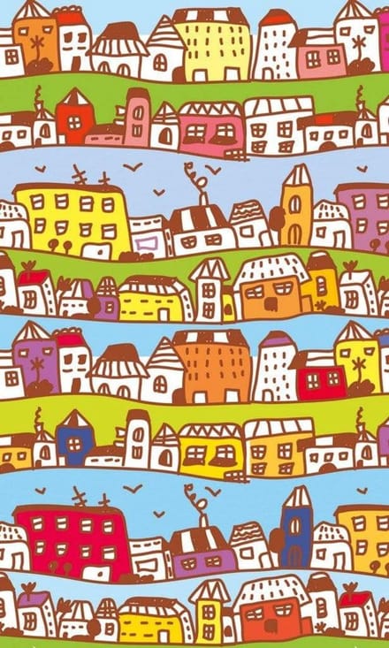 Fotobehang - Houses in Town 150x250cm - Vliesbehang
