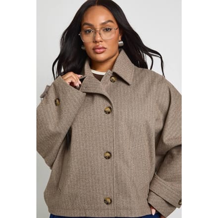 boohoo Dames Plus Gekorte Trenchcoat | Taupe | Maat: 18
