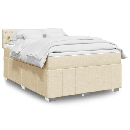 vidaXL - Boxspring - met - matras - stof - crèmekleurig - 140x190 - cm