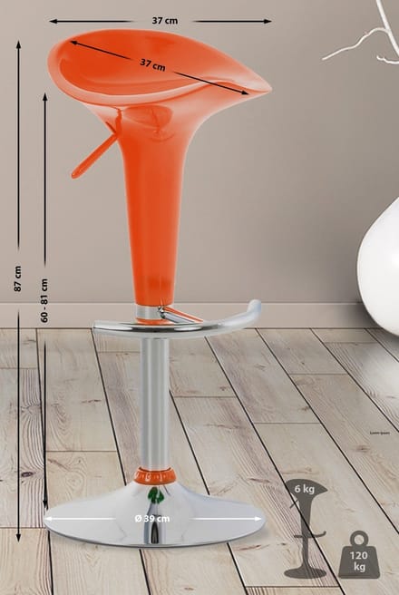 CLP Saddle Barkruk - Verstelbaar - Voetsteun - Kunststof - oranje/chroom