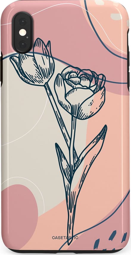 Casetastic hoesje geschikt voor Apple iPhone XS Max - Dubbellaagse bescherming - Sierlijke tulp - Fashion Case - Lichtroze Lichtgrijs Perzik Zand
