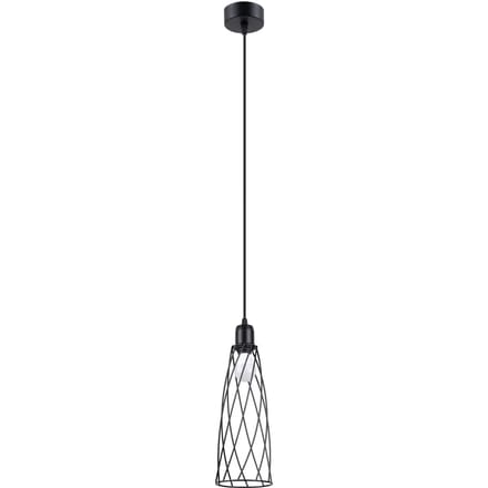 Hanglamp SUBA 1 met geometrische stalen kooi - Sollux Lighting - IP20 - Zwart staal behuizing - 12 x 12 x 139 cm - 1 x E14 LED, exclusief lichtbron - Max. 10 W - Industriële hanglamp voor woonkamer, slaapkamer en eetkamer