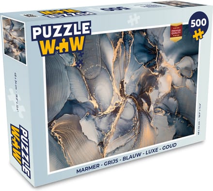 Puzzel Marmer - Grijs - Blauw - Luxe - Goud - Legpuzzel - Puzzel 500 stukjes