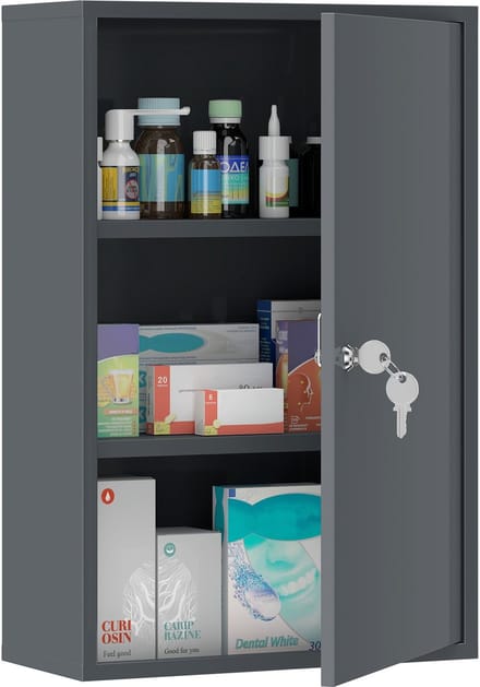 kleankin Medicijnkast-Metaal-40L x 18B x 60H cm-Grijs