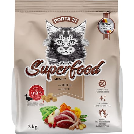 Porta 21 Superfood Menu 2 met Eend Kattenvoer - Dubbelpak: 2 x 2 kg