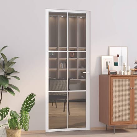 vidaXL - Binnendeur - 76x201,5 - cm - ESG-glas - en - aluminium - wit