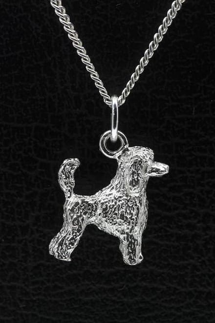 Zilveren Dwergpoedel caniche nain met staart ketting hanger - groot