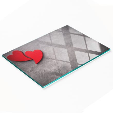 Gehard multifunctioneel decoratief bord van glas met rode hartjes, 80x52 cm