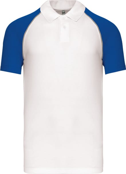 Herenpolo 'Baseball' korte mouwen White/Royal Blue - M