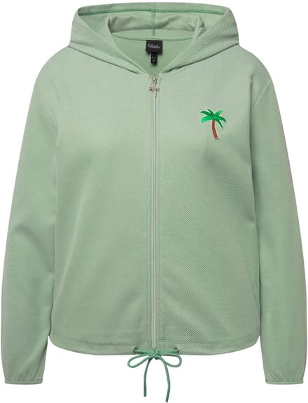 Ulla Popken - Dames - Sweatjack piqué structuur capuchon cactus stiksel - Lichtgroen - Maat 46+