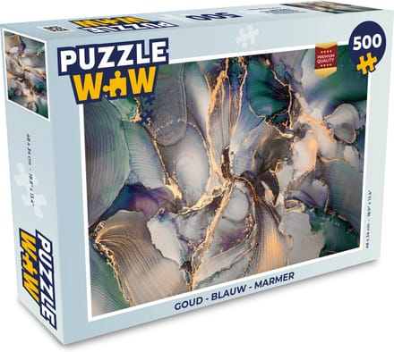 Puzzel Goud - Blauw - Marmer print - Legpuzzel - Puzzel 500 stukjes