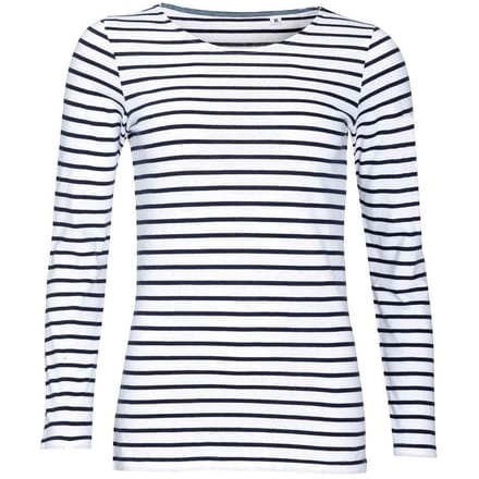 SOLS Dames/Dames Marine Gestreept T-shirt met Lange Mouwen (Wit/Zwaar)