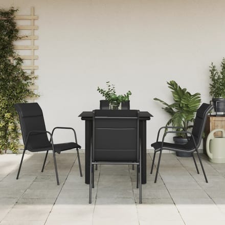 vidaXL - 5-delige - Tuinset - textileen - en - staal - zwart