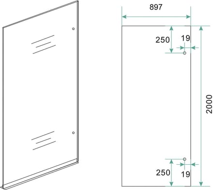 Wiesbaden Less Glasplaat Rechts 90 x 200 cm - Spiegelrook naar Helder Glas