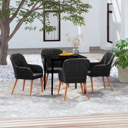 vidaXL - 5-delige - Tuinset - met - kussens - zwart