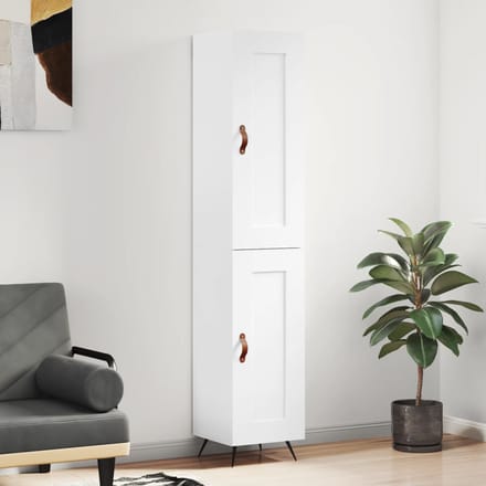 vidaXL - Hoge - kast - 34,5x34x180 - cm - bewerkt - hout - hoogglans - wit