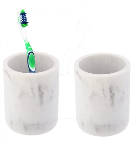 Tendance Badkamer tandenborstelhouder - 2x - wit - marmer look - polyresin - 9.5 cm