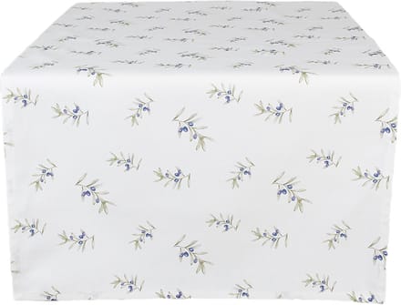 Clayre & Eef Tafelloper 50x140 cm Wit Katoen Olijven