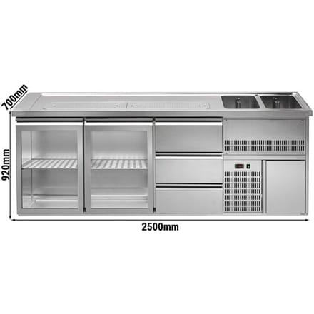 GGM Gastro Biertheke Premium PLUS - 2500x700mm - 2 Glastüren & 3 Schubladen