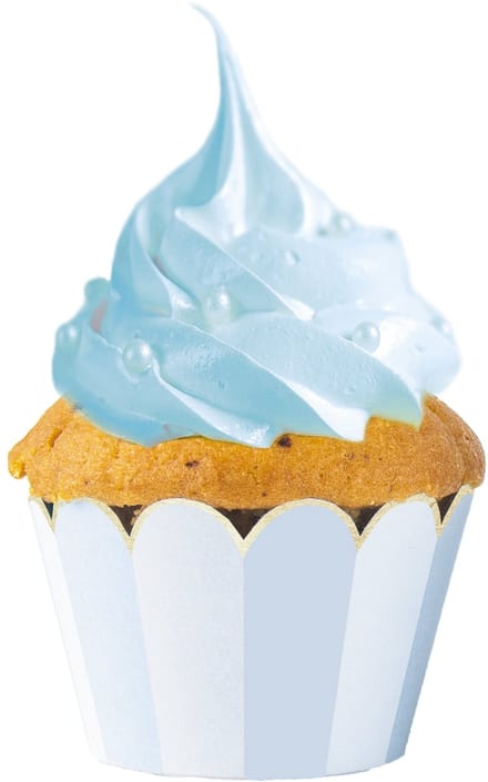 PARTYPRO - 6 blauw-wit gestreepte cupcakevormpjes met geschulpte rand