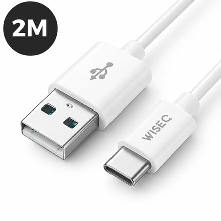 USB A naar USB C oplaadkabel 2 meter – USB C kabel – geschikt voor iPhone 17/16/15 en Samsung – wit – WiseQ