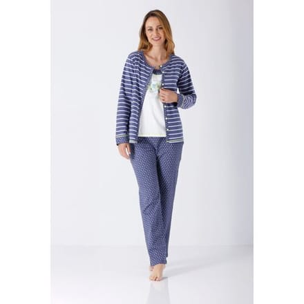 Hajo driedelig dames homewear-set - Blauw - Maat - 48/50