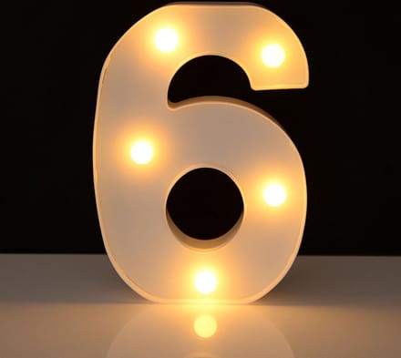 Lichtgevend Cijfer 6 - 22 cm - Wit - LED