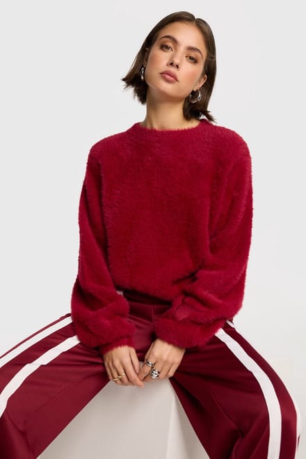 Alix The Label Ladies Knitted Mohair Pullover Dames - Sweater - Hoodie - Rood - Maat S