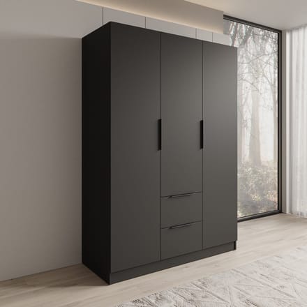 Meubella - Caliero - Kledingkast 3-deurs - Zwart - 150x60x216 cm