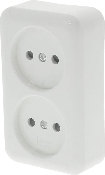 Q-LINK - Wandcontactdoos - Opbouw - Dubbel Stopcontact - Kinderbeveiliging - Polarwit
