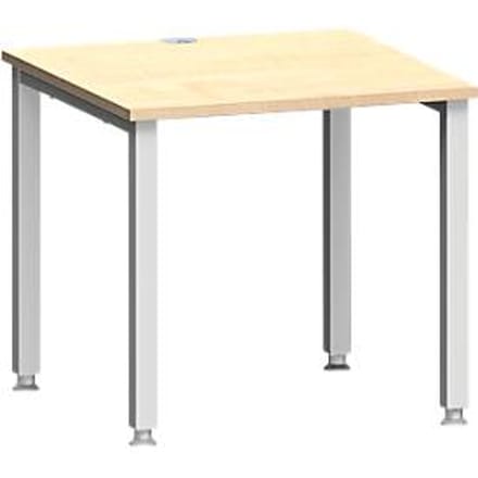Bureau MODENA FLEX, vierkant, 4-poots vierkante buis, B 800 x D 800 x H 720-820 mm, ahorn/wit aluminium