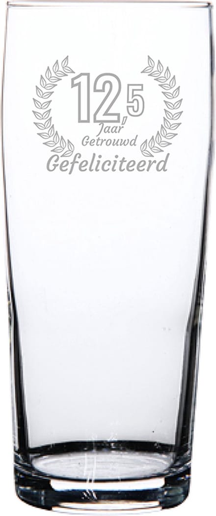 Gegraveerde bierfluitje 19cl Gefeliciteerd 12,5 jaar getrouwd