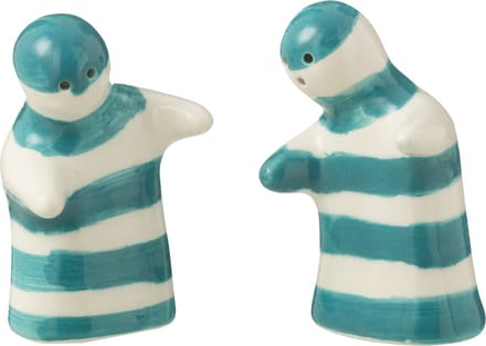 J-Line peper- en zoutmolen set Granada Stripes - keramiek - wit/aqua