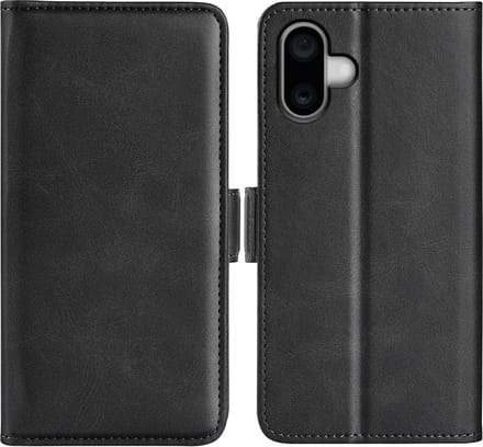 MobyDefend Hoesje - Geschikt voor iPhone 16 Plus - Luxe Wallet Book Case (Sluiting Zijkant) - Zwart