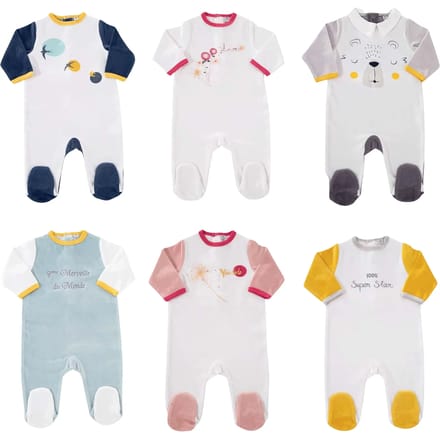 Zachte fluwelen pyjama met rugopening voor baby's Trois Kilos Sept (x6)