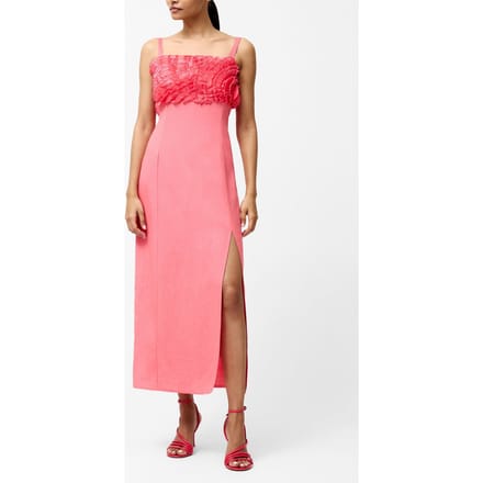 French Connection Ariette Ruffled Bust Midi Dres Raspberry Pink Taglia: 6 | Abiti Midi Outlet | Donna | Rosa